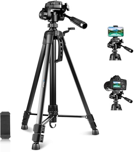 PULUZ 139cm Aluminium Phone Tripod with phone Clip+Three-Dimensional Head | Lightweight Mobile Phone Stand, Travel Tripod for Camera with Storang Bag for Travel Video Photography YouTube Vlog