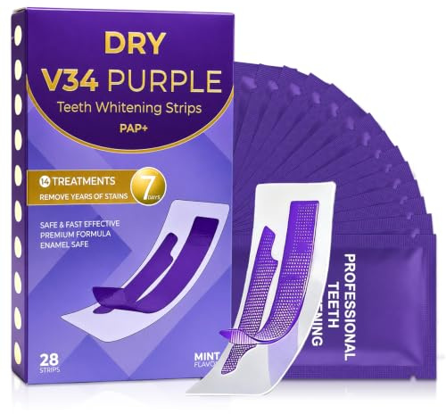 28 Piezas púrpura Whitening Strips Para Hombres Y Mujeres, Tiras Blanqueadoras De Dientes, Fácil De Usar Tiras Blanqueadoras Dentales, Aliento Fresco, Para El Café, Vino Y Tabaco Manchas