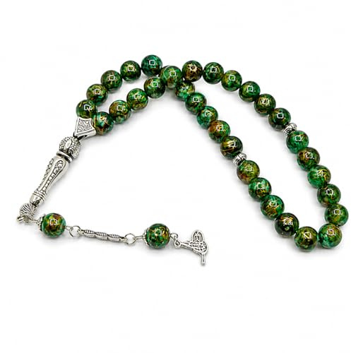 Perlin Bönhalsband Bönpärlor Tesbih Tasbih Tespih Misbaha Subha 33, 10 mm glas, muslimsk islamisk Rosenkranz smycken Armband Bönstillbehör Edelstein Effekt, 30cm, Glas Mässing, Ingen ädelsten