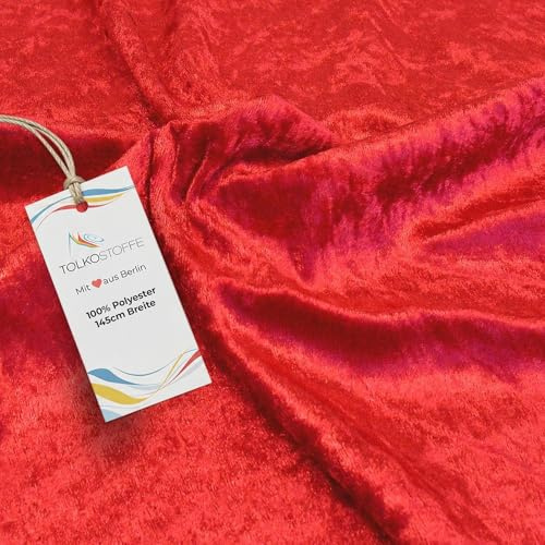 TOLKO 1m Pannesamt Stoff Meterware | glänzender Stretch Samt 145cm breit für Vorhänge Gardinen Bühne Kostüm Kleid Bekleidung | Pannesamt-Dekostoff | Stoffe zum Nähen Meterware Dekorieren (Rot)
