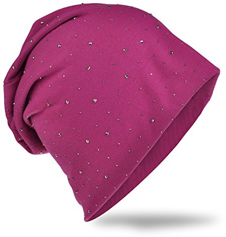 Miobo Jersey slouch beanie lång mössa med ädel strass stjärna nitar applikation unisex enfärgad män kvinnor trend, orkidé, En Storlek