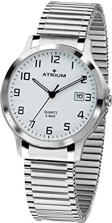 Atrium Herren Armbanduhr Edelstahl Analog Quarz mit Datum Anzeige und Edelstahl Zugband Flexband Silberfarben A12-50