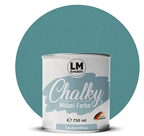 Chalky Möbelfarbe Kreidefarbe für Möbel 750 ml / 1,05 kg (Taubenblau), matt finish In- & Outdoor Kreide-Farbe für Shabby-Chic, Vintage Look, Landhaus Stil Möbel streichen