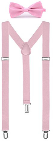 Boolavard Color sólido Mens Liga pajarita Set Clip en la forma Y tirantes ajustables