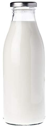 Pack of 12 x 1 Litre Glass Milk Bottles with silver lids.