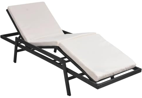 vidaXL Sonnenliege mit Auflage Gartenliege Gartenmöbel Liege Strandliege Relaxliege Freizeitliege Liegestuhl Rattanmöbel Poly Rattan Schwarz