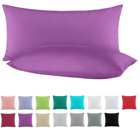 BaSaTex Baumwolle Renforcé Kissenbezug, 2er Pack, 40x60 cm, Lila | 100% Baumwolle, Öko_Tex Zertifiziert, Reißverschluss