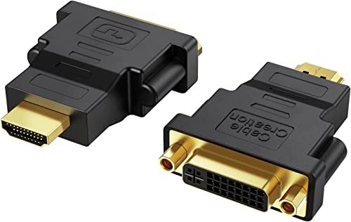 CableCreation Lot de 2 adaptateurs HDMI vers DVI mâle bidirectionnel vers DVI Femelle 1080p DVI vers HDMI 3D 0,15 m Noir