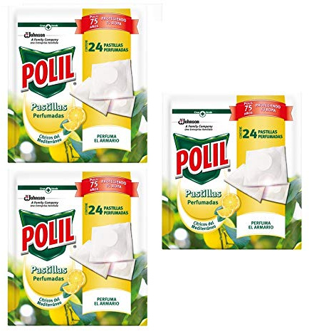 Polil® Pastillas Perfumadas Antipolillas con Aroma Cítricos Del Mediterraneo, Pack de 3 x 24 pastillas