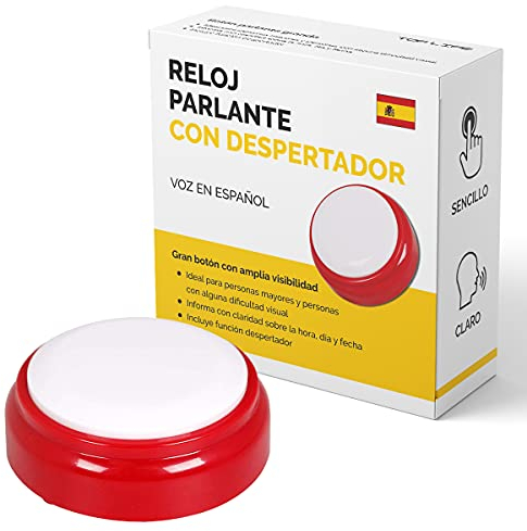 Reloj Parlante - Formatos de 12 ó 24 Horas - Para Ancianos, Personas Con Discapacidad Visual, Ciegos, Alzheimer - Despertador Con Alarma Sin Luz, Voz En Español