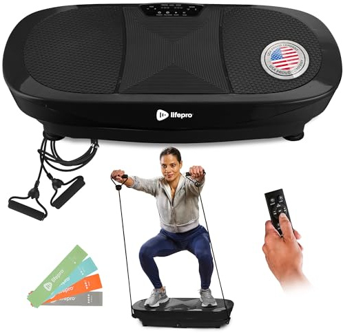 Lifepro Rumblex MAX 4D - Máquina de Ejercicio con Placa vibratoria Negra con Bandas de Resistencia en Bucle para Entrenamiento en el hogar, Entrenamiento, recuperación, Tono y Fuerza
