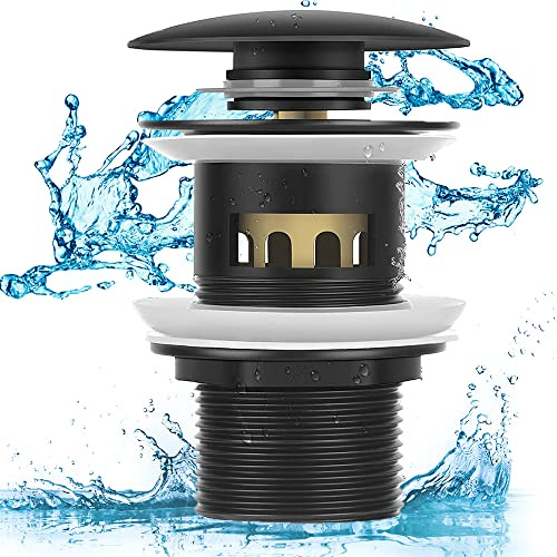 Pop Up Becken Waschbecken, Universal Ablaufgarnitur mit Überlauf, Kupfer Nicht Geschlitzt Aufpoppen Klicken Sie Plug Waschbecken Ohne Überlauf für Badezimmer, Waschbecken, Waschbecken (Schwarz)