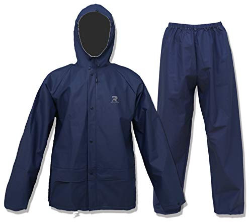 ZOEGO Tuta Antipioggia Ultra-Lite per Uomo Donna Cappotto Antipioggia Protettivo Impermeabile con Pantaloni 2 Pezzi Antipioggia (Blu Navy, S)