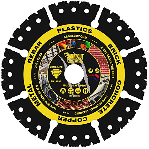 SabreCut 1pc VBSC230MU 230mm x 22.23mm Bore Multi Material Diamond Disc | Industrial-grade vacuum-brazed diamond provides durable dry cutting across a wide range of construction materials