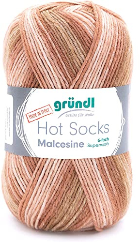 Gründl Hot Socks Malcesine (Sockenwolle aus 75% Schurwolle (superwash) und 25% Polyamid, Made in Italy, 6-fach Sockengarn, 150 g / 375 m, Nadelstärke: 3 mm - 4 mm, 1 x 150 g), kamel multicolor