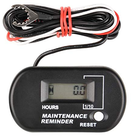 Yooreal Medidor de horas digital, horas reiniciables para jardín, tractor, desbrozadora, divisor de madera, generador, compresor, moto de nieve, ATV, motosierras, motosierras marinas (negro)