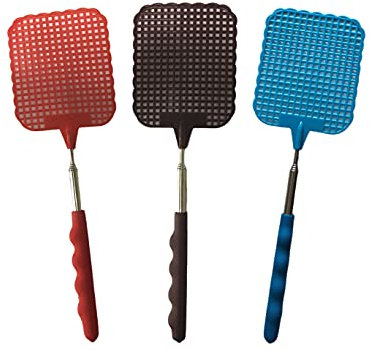 3 Pcs Extendable Fly Swatter, Manual Swat Pest Control Fly Swatter with Adjustable Stainless Steel Telescopic Handle, Retractable Fly Swatters for Indoor Outdoor Mosquito Wasp Bug Insect