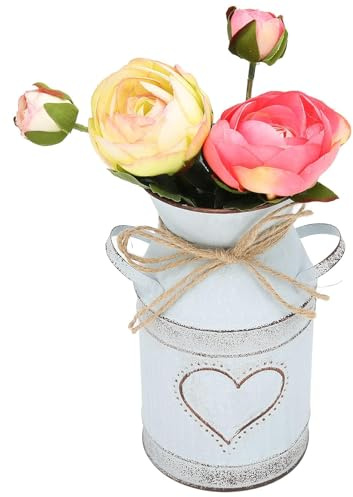 2 Stück Vintage Metallvasen, rustikale Blumenvase aus Metall, verzinkt, Milchkännchen, Milchkanne, Bauernhausvase Vintage galvanisierte Milch Dose für Zuhause und Hochzeiten, Blumenarrangements