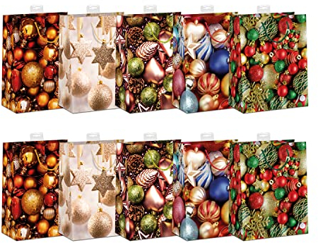Geschenktüten Weihnachten DIN A5 | Stabiler Boden, Randverstärkung & Karte | Geschenktaschen Weihnachten, Weihnachtstüten | 18x23x10cm | FSC®-zertifiziertes Papier (150 g/m²) | 10 Stück