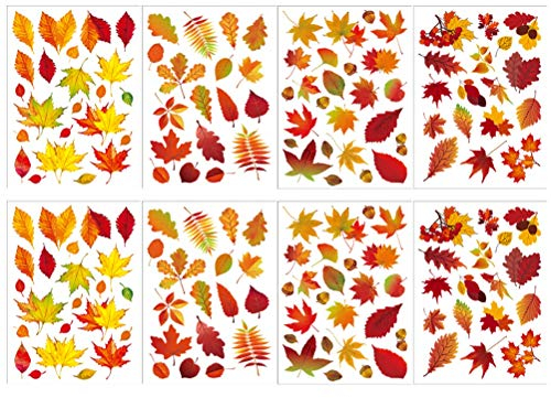 8 Bögen Ahornblatt-Aufkleber, Fenster-Herbstblätter-Aufkleber, Erntedankfest, Wand, Herbstblätter, selbstklebend, Dekoration, Halloween-Party-Dekorationen, Aufkleber, Basteln, Ornamente