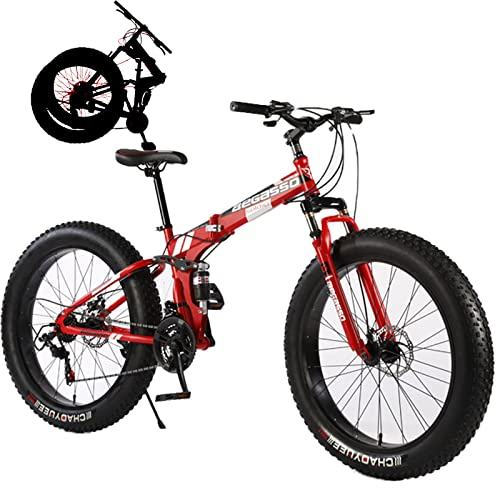 Fette Reifen Faltrad Klapprad Klappfahrrad Mountainbike 21 Gang Fahrräder Klappfahrrad Faltrad Lastgewicht 200 Kg Folding Bike Faltbares Mountainbike für Outdoor Reisen Camping,Red,26inch