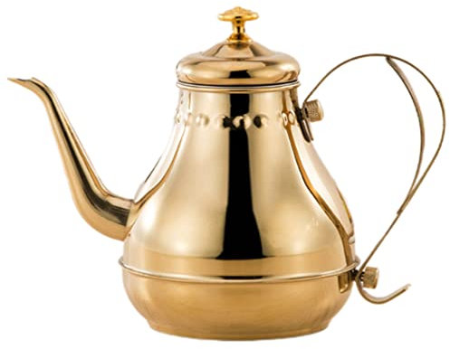 1,8 l Edelstahl Wasserkocher Teekanne mit Vintage türkische Kaffeekanne arabischer Teekrug schmaler Ausguss Tropf Teekanne Metall Wasserkanne(Golden,1.2L)