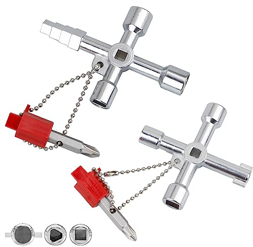 Teokantz 2 Pièces 4 Voies Clé Universelle, Clé Utilitaire Multifonction, Clef Triangle, Clés Carrées, Clé en Croix Universelle pour Armoires Electriques, Compteur Électrique, Radiateur, Ascenseurs