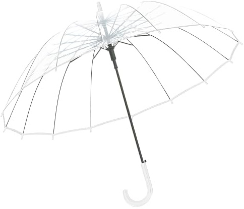Meichoon Parapluie transparent pour pluie mariage 16 lattes en fibre de verre de grande taille coupe-vent ouverture automatique voir à travers Voyage Essentials femmes et hommes, Blanc, lot de 1