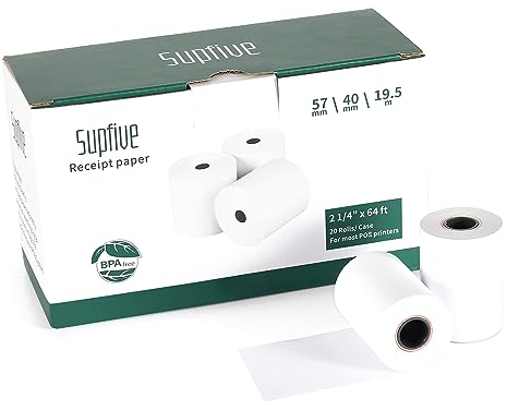 Supfive Thermorollen 57mm x 40mm x 14mm x 19.5 Meter (20 Rollen)-Thermopapier Bonrollen für alle gängigen Thermopapier Kassen-Bondrucker-Kassenrollen