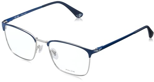 Police Unisex VPLL65 Sunglasses, Shiny Palladium W/Matt Blue Parts, 55