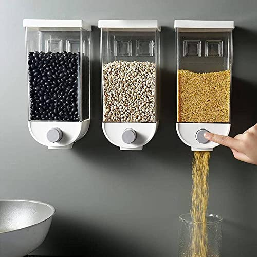 NVYAZJ Dry Food & Cereal Dispenser, Wall Mounted Single Cereal Dispenser Box with Three Canister 4.5L Acrylic Material, Cereal Container Grain Storage for Candy, Nuts, Rice,Cereal Dispenser