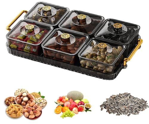 Aznever Geteiltes Serviertablett - Snack- und Vorspeisentablett | Tragbares, Durchsichtiges, Elegantes, Langlebiges, Abnehmbares, Modisches Tablett mit Deckel