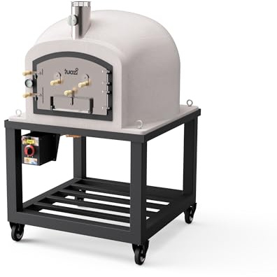 TUOZI - Horno de Leña Exterior de Obra KITAWAY (Blanco - 100 x 100 x 170 cm) - Horno de obra exterior en hormigón, cocción leña, aislado con corcho, mantas cerámicas incluidas - REF: T00051