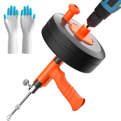 Drain Auger, Plumbing Snake With Drill Adapter, 35ft Heavy Duty Flexible Sink Steel Plumbing Auger Bathroom Hair Clog Removal Tool, Manual Or Powered - No auto retract or feed