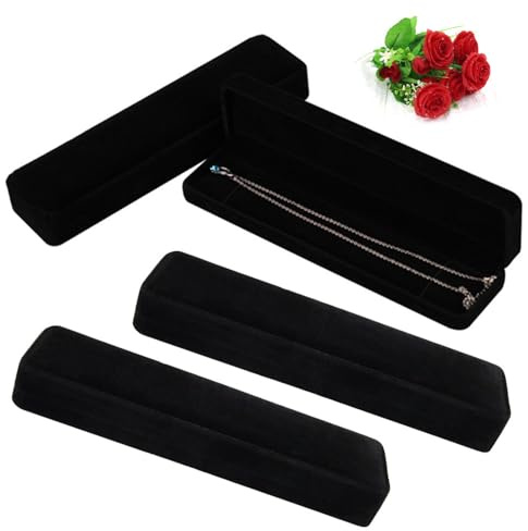 Scatola per collane rettangolare in velluto, Wanfoou 4 pezzi Scatola regalo in velluto per pendenti, scatole espositive per gioielli a catena lunga, scatole espositive per collane lunghe e bracciali