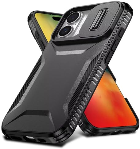 xinyunew Funda para iPhone 13 Mini Armor Carcasa Cubierta de cámara Deslizante Proteger con 2 Pack Cristal Templado Protector, 360 Grados Militar Integral Protector Case Negro