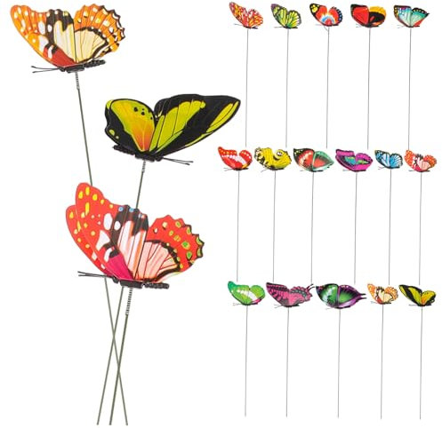 SEWOART 50 Stück Schmetterlings-gartenstäbe Doppelstöckige Gartendeko-schmetterlingsstäbe Für Draußen