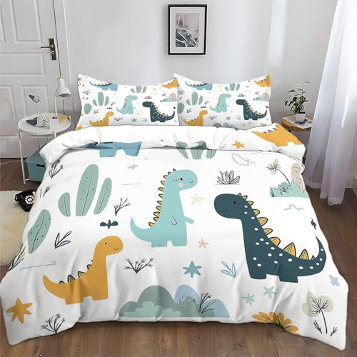 XCQHZYQ Housse de Couette 220x240 cm Dinosaure De Dessin Animé Abstrait Parure de Lit avec Fermeture Éclair en Coton Polyester Linge de Lit 2 Personnes Adulte avec 2 Taies d'oreiller 65x65 cm