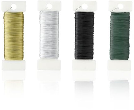 AiQInu 4 Rollen Basteldraht Dünn, 0,35mm x 50m Draht zum Basteln Basteldrähte Blumendraht Floristendraht Schmuckdraht WickeldrahtIdeal für DIY, Schmuck und Garten (Gold, Silber, Grün, Schwarz)