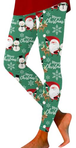 Thermo-Leggings, dicke Linien, Winterhose, Weihnachtsleggings für Damen, hohe Taille, Workout-Hose, Bauch, Weihnachtsmann-Druck, Urlaub, Legging, Strumpfhose, Leggings für Damen, UK mit Tasche, grün,