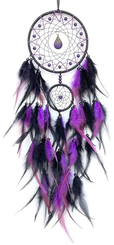 SOYUZU Black and Purple Dream Catcher Wall Decor Feather Dream Catchers with Pendant Handmade Dreamcatcher Wall Hanging Ornament for Bedroom Living Room Home Decor