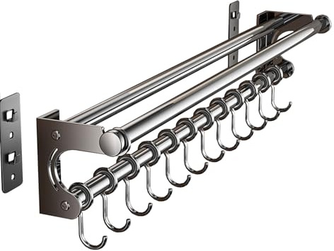 VaNaene , platzsparende Küchenutensilien Rack mit Haken, Küche Aufbewahrungsregal für Utensilien Spatel Löffel, hängende Topf Rack, einfach zu reinigen (Grey, 40CM+8Hook)