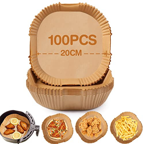 Diboniur Carta Forno per Friggitrice ad Aria 20cm, 100 Pezzi Fogli per Friggitrice ad Aria, Monouso, Adatto al Forno, da 5 a 8 Litri (Quadrati)