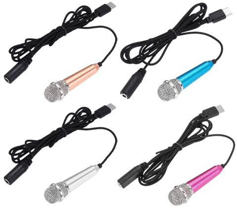 MECCANIXITY 4 mini micrófonos, mini micrófonos pequeños para teléfono tipo C, micrófono pequeño para grabar voz de teléfono, dorado/plateado/rosa intenso/azul