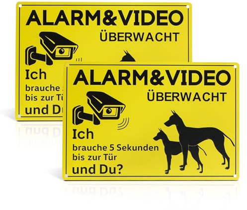 2 carteles de videovigilancia, advertencia de perro, 30 x 20 cm, aluminio, señal de advertencia de videovigilancia, propiedad privada, señal de advertencia exterior, pegatinas de videovigilancia