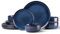 HaWare Service de table 12 pièces en grès pour 4 personnes, émaillé réactif avec assiettes et bols, résistant aux éclats et aux rayures, passe au micro-ondes et au lave-vaisselle, bleu nébuleuses