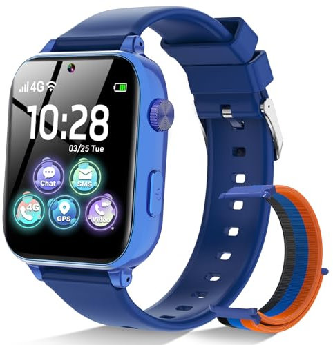 Ucani 4G Kids Smart Watch Boys Girls, Kid GPS Tracker Watch Phone Video Call Wifi Position School Mode Pedometer SOS Games,Birthday Toy Gifts for 4-12 Years Old,Blue