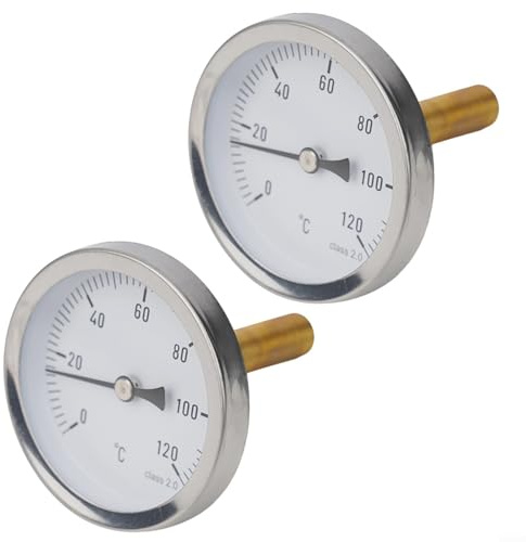 2 Stück Bimetall Thermometer mit Kupferhülle 1/2 Einschraubbarer Puffer für Heizkessel Rohrthermometer 0-120°C Messgerät für Wassertemperatur Heizungsanlagen Außenöfen Grill Kochtöpfe