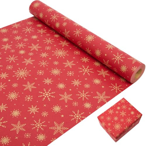 LZRinue Paquete de rollo de papel de, 43 cm x 20 m, papel kraft impreso con copo de nieve, reciclable para Navidad, cumpleaños, fiesta, envoltura de regalo de boda