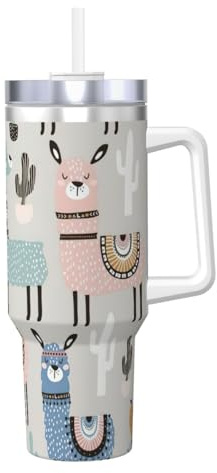 YBGHDAA Becher mit Lama-Kaktus-Druck, 1,2 l, Eis-Bully-Tasse mit Griff, Trinkbecher, Edelstahl, auslaufsicher, für Damen und Herren